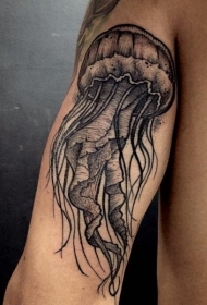 3D黑色的精致水母手臂纹身图案