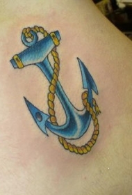 经典的蓝色船锚和绳子纹身图案