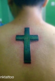 背部3D逼真的绿色十字架纹身图案