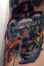 可爱的彩色考拉熊和狐狸手臂纹身图案