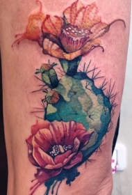 美丽的彩色仙人掌花朵手臂纹身图案