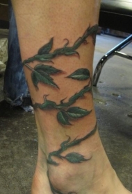 3D逼真的绿色藤蔓脚踝纹身图案