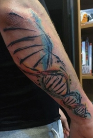 抽象风格的彩色DNA符号手臂纹身图案
