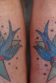 星星锁和船锚燕子彩色纹身图案