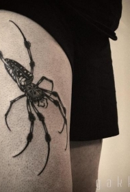 大腿3D黑白大蜘蛛个性纹身图案
