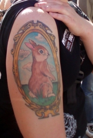 大臂可爱卡通彩色小兔子纹身图案