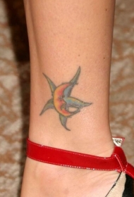 彩色的小星星和月亮脚踝纹身图案