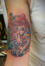 手臂可爱彩色的卡通美人鱼纹身图案