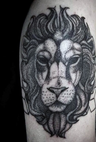 点刺风格的黑色狮子头手臂纹身图案
