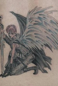 腰部漫画风格的邪恶天使纹身图案