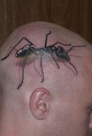 头部上的大蚂蚁黑色纹身图案