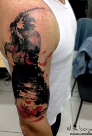 大臂抽象风格彩色的武士纹身图案