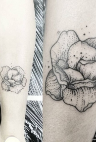 小腿欧美小清新点刺花卉纹身图案