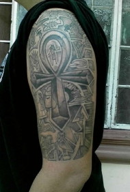 手臂简单的黑色埃及主题十字架纹身图案