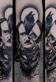 old school超现实主义风格的男性肖像和乌鸦手臂纹身图案