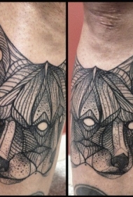 小腿手绘风格黑色狐狸纹身图案