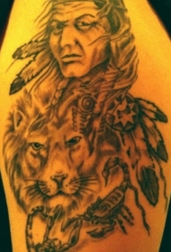 蝎子狮子与美国土著女性手臂纹身图案