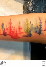 手臂好看的五彩抽象树纹身图案
