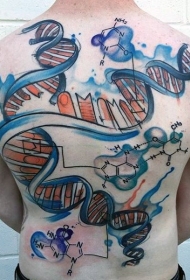 背部抽象风格的彩色DNA符号纹身图案