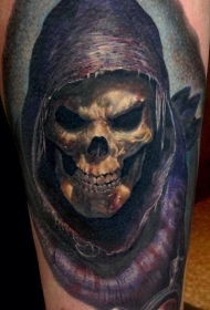 小腿3D彩色的邪恶骷髅纹身图案