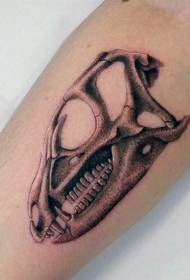 手臂3D黑色的雕刻风格恐龙头骨纹身图案