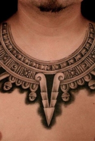 颈部3D风格黑白部落项链纹身图案