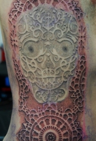 腰部部落风格3D墨西哥骷髅纹身图案