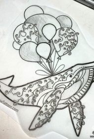 浪花鲸鱼气球个性纹身图案手稿