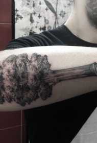 手臂黑色雕刻风格大树结合手纹身图案