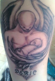 神秘天使和婴儿手背纹身图案