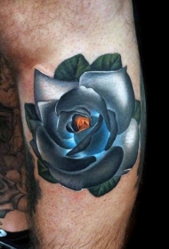 小腿小小的彩色3D玫瑰花个性纹身图案