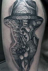 大腿优雅设计的黑白3D神秘男子纹身图案