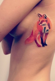 水彩风狐狸侧肋纹身图案