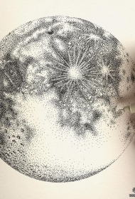 欧美点刺唯美的月球纹身图案手稿