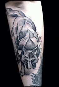 手臂抽象风格黑色邪恶狐狸纹身图案