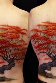 背部非常漂亮的亚洲风格3D彩色树纹身图案