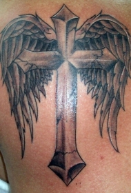 黑白十字架和翅膀纹身图案