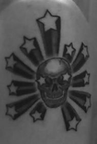 黑白骷髅与星星3D纹身图案
