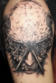 肩部超现实的艺术大脑纹身图案