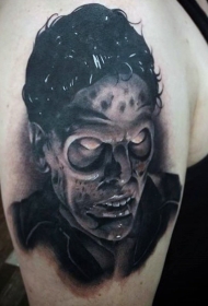 手臂黑白的恐怖怪物肖像纹身图案