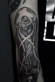 简单好看的黑色水母手臂纹身图案