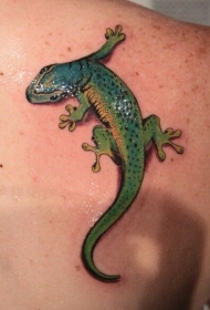 3D绿色的蜥蜴背部纹身图案