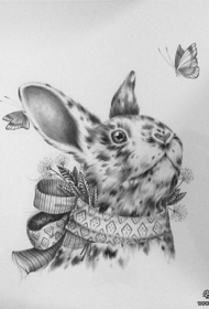欧美兔子蝴蝶结黑灰纹身图案手稿