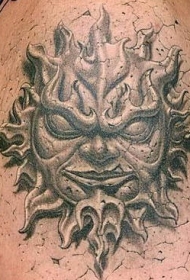3D黑白恶魔太阳纹身图案