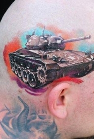头部写实风格惊人的彩色美国坦克纹身图案
