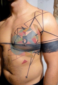 胸部五彩的几何与数字纹身图案