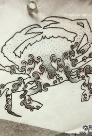 浪花点刺螃蟹纹身图案手稿
