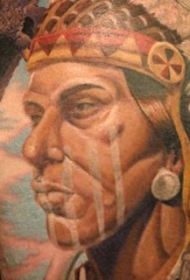 彩色美洲土著酋长与秃头鹰大臂纹身图案