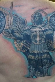 非常奇妙的的天使战士和阴阳八卦背部纹身图案