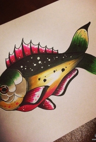 欧美彩色new school食人鱼纹身图案手稿